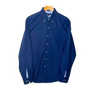 Tommy Hilfiger Mens Blue Shirt 15 1/2 Oxford Logo Long Sleeve Button Up Preppy